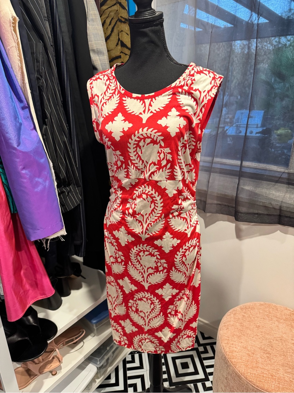 Vintage Diane von Furstenberg DVF 100% Silk Jersey Dress Red Cream